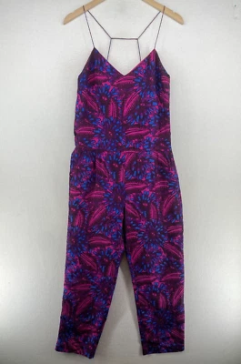 J.CREW Jumpsuit 4 Silk Floral Print Sleeveless Straight Ankle Side Zip Purple - Image 1 of 4