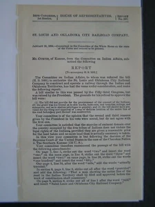 Government Report 1896 St Louis & Oklahoma City Railroad Co Indian Territory - Picture 1 of 1