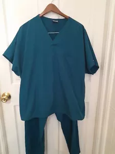 Authentic Scrubs Cherokee Workwear Womens L Mens M No Size Tag Dark Teal 2 Piece - Picture 1 of 5