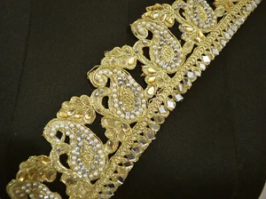 Gold BULLION WORK~Hand-Beaded PUNJABI SUIT BRAID Trim ~ 3 Yard ~ Glasses PEARLS - Picture 1 of 3