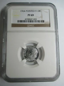 1964 ROOSEVELT DIME 10c - NGC PF 69 - HIGH GRADE SILVER PROOF GEM POINTED 9 NINE - Picture 1 of 11