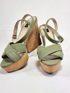 White House Black Market Women's Cork Wedge Sandal 7.5M Olive/ Military Green - Picture 1 of 9