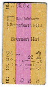 Edmondsonsche Fahrkarte DB Bremerhaven - Bremen 1982