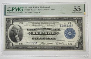 1918 $1 Large Size Federal Reserve Richmond PMG AU55 FR#721 - Picture 1 of 2