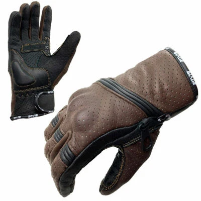 Blade Motorcycle Motorbike Gloves Leather Summer Short Knuckle Protection Brown - Image 1 of 3