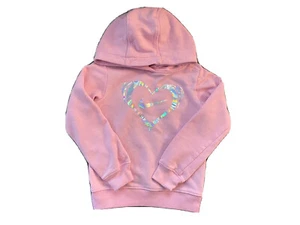 Nike Pullover Sweater Girl s Pink Silver Logo Heart w/ Hoodie Size 5/S - Picture 1 of 5