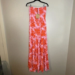 Abel the Label Anthropologie Pink Red Maxi Dress Large Strapless Boho Vacation - Picture 1 of 9
