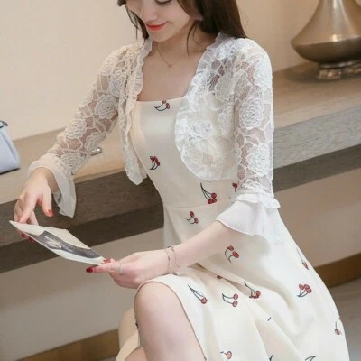 Frauen Spitze Rüschen Bolero Schulterjacke Capelet Umhang Jacke Strickjacke - Bild 1 von 4