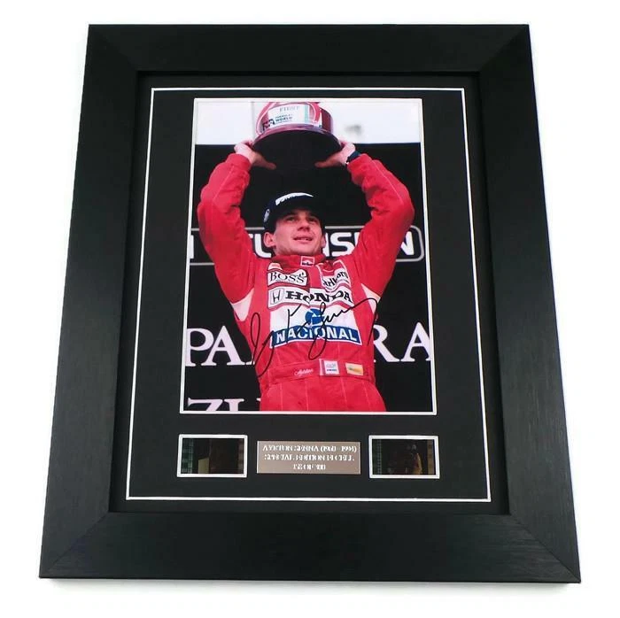 LUCKY MONKEY GIFTS AYRTON SENNA Signed PREPRINT + FILM CELLS MEMORABILIA LIMITED EDITION F1 GIFT