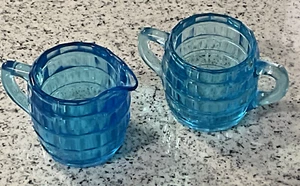 Tiara Indiana Aqua Blue Glass 1970's Vintage Sugar Bowl & Creamer Server - Picture 1 of 12
