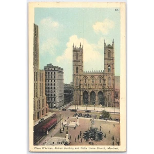 Postcard Place D'Armes Aldred Building Notre Dame Church Montreal Canada - Picture 1 of 3
