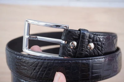 Black Genuine CROCO Belly Leather Skin Men's Belt W 1.5" #N37 - Image 1 of 4