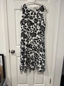 NWT! Black & White Floral Fit And Flare Anne Klein Tea Length Sleeveless Dress! - Picture 1 of 6