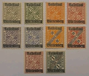 Wurttemberg Scott O150\\O162 Official State Use Overprint "Volksstaat"  1919 MH - Picture 1 of 1
