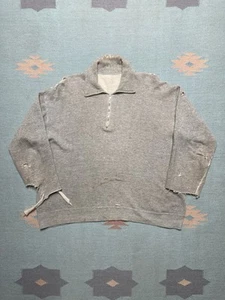 Vintage 1950s 60s 1/4 zip sweatshirt heather gray pullover distressed whooped XL - Picture 1 of 18