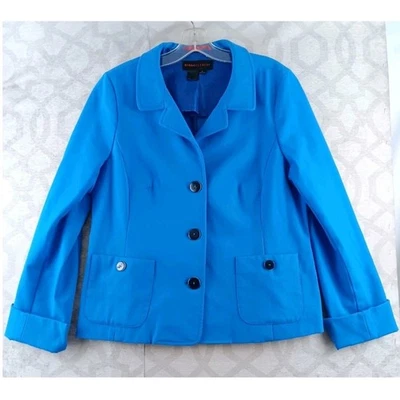Nina McLemore 女式蓝色西装外套 12 码纽扣前口袋 — 第 1/4 张图片