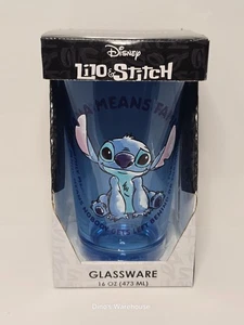 Disney Lizenziert Lilo & Stitch Blau Glas 16 Unzen Glaswaren Ohana Mean Family Neu - Bild 1 von 9