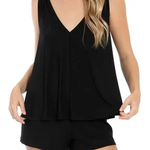 MIDNIGHT BAKERY Black Recycled Tank Cami & Shorts Lounge Set - Picture 1 of 10