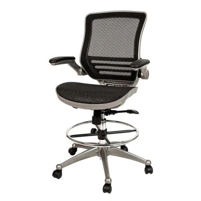 Mid-Back Black Mesh Drafting Chair with Built-In Lumbar Support & Flip Up Arms - Image 1 of 4