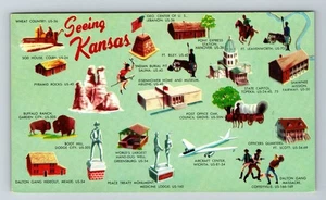 Postal de recuerdo vintage Seeing Kansas, montaje de lugares - Imagen 1 de 2