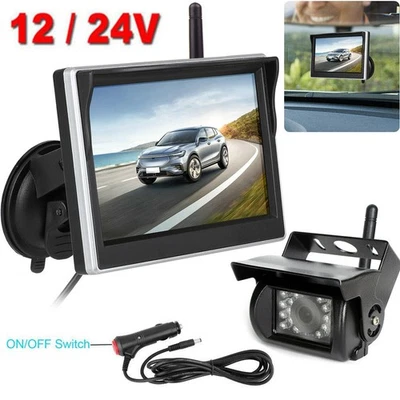 Wireless 5" LCD Monitor + 18 LEDs IR Waterproof Backup Camera for RVs Bus Truck - Image 1 of 4