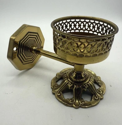 Vintage Brass Wall Mount Cup Holder Sconce Ornate Arm Candle Decor - Image 1 of 4