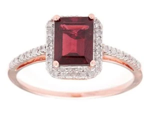 Anillo de diamantes granate y pavimento de oro rosa de 10 K corte esmeralda de 2,20 quilates - Imagen 1 de 5
