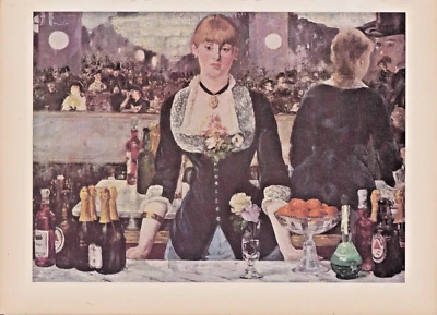 1939 Vintage "THE BAR AT THE FOLIES BERGERES" MANET Color Arte Placa Litografía Foto 1 de 2