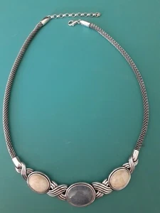 Collana bavaglino argento sterling 925 agata blu quadro diaspro cabochon lunetta incastonata - Foto 1 di 7