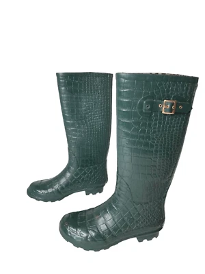 Khombu BW1208 Cocodrilo Alto Goma Botas de Lluvia Forro Estampado Guepardo Verde 9 Foto 1 de 4