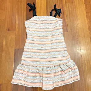 GB Girl Size 14 Preppy Pink Cream Black Tweed Sleeveless Ruffle Bottom Dress - Picture 1 of 4