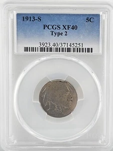 1913-S 5C Buffalo Nickel Type 2 PCGS XF40 | Tough Key Date - Picture 1 of 4