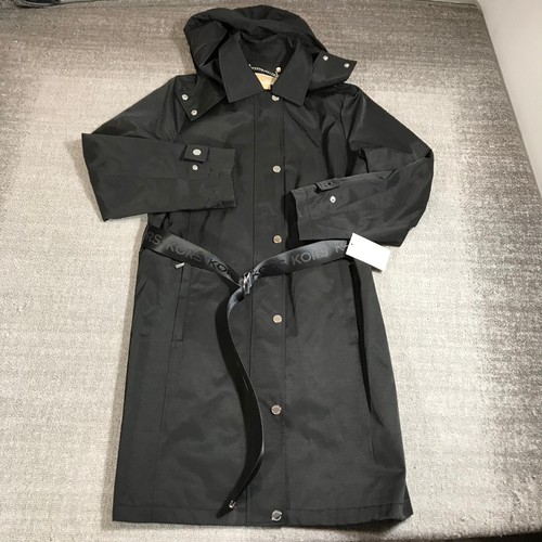 Nuova giacca Michael Kors donna grande con cappuccio zip intera leggera cintura a scatto