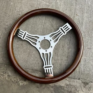 Factory Second 15" Dark Real Wood Chrome Banjo Steering Wheel - Picture 1 of 7