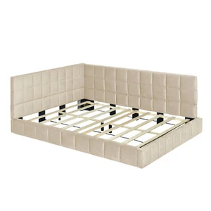 Full Size Upholstered Daybed Sofa Bed Frame Beige Velvet - Picture 1 of 9