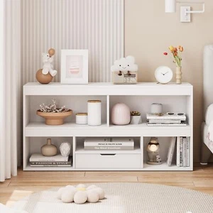 Kids Bookshelf & Toy Organizer 2-Tier Wood Toy Storage w/ Drawer for Playroom - Picture 1 of 7