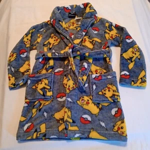 Nintendo Boys Pokemon Bath Robe Size 4/5 Gray Yellow Fleece Long Sleeve Belt LNC - Picture 1 of 11