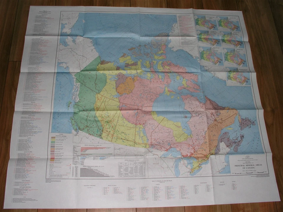 1972 БОЛЬШАЯ ВИНТАЖНАЯ КАРТА КАНАДСКИХ ПОЛЕЗНЫХ ИСКОПАЕМЫХ НЕФТЯНЫХ ГАЗОВЫХ МЕСТОРОЖДЕНИЙ УГОЛЬНЫХ ШАХТ АЛЬБЕРТЫ - Изображение 1 из 4