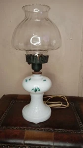Vintage White Milk Glass with Clear Shade Lamp - Picture 1 of 3