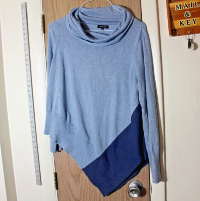 Verve Ami Blue Knit Asymmetrical Rayon and Polyester Blend Sweater, Medium - Image 1 of 4