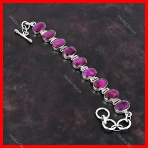 Halloween Deal Oval Kashmir Rubi Gemstone Chain Bezel Mother Bracelet 925 Silver - Picture 1 of 6