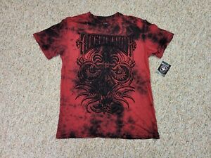 Affliction Shirt Mens Medium Red Live Fast Tribal Spell Out Distressed Cotton