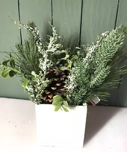 Winter Evergreen Greenery Box Tabletop Decor Christmas Holiday Nature Pinecone - Picture 1 of 8