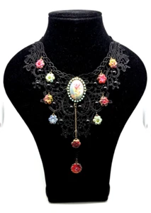 Beautiful Necklace Fabric Choker With Colorful Crystals By Michal Negrin #550# - Picture 1 of 7