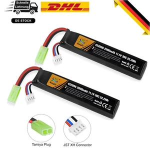2 x 2000mAh 11,1V Airsoft Batterie 30C Hobby LiPo Akku mit Mini Tamiya Stecker - Bild 1 von 9