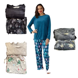 Carole Hochman Silky Velour Fleece Crew Neck Novelty PJ Set Different colors ava - Picture 1 of 6
