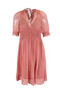 Abito midi BCBG Max Azria donna chiffon maniche corte arricciate taglia small - Foto 1 di 11