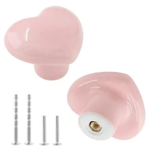 2pcs Ceramic Cabinet Knobs Pink Drawer Knobs Heart Shaped Dresser Knobs Cute Kit - Picture 1 of 7