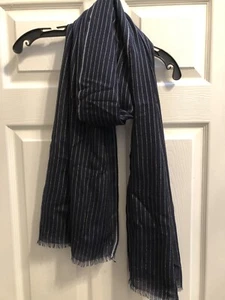 Eskandar 100% Cashmere Navy/White Striped Cashmere Scarf - Picture 1 of 5