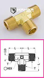Brass Turbo Adapter Fitting Male Tee 1/2 BSP Male to 1/2 BSP Male (50 pcs) - Picture 1 of 2